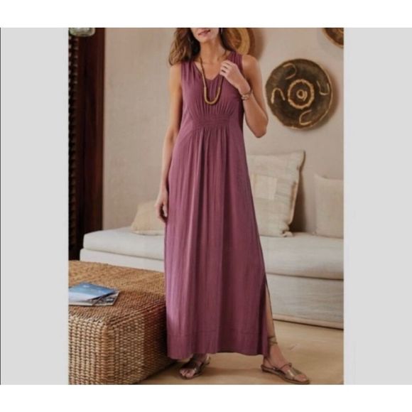 Soft surroundings mauve sleeveless crinkle textured ankle length maxi dress - Picture 1 of 11